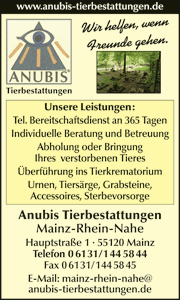 Anubis Tierbestattung Mainz; Tierkrematorium, bringen und holen des toten Tieres